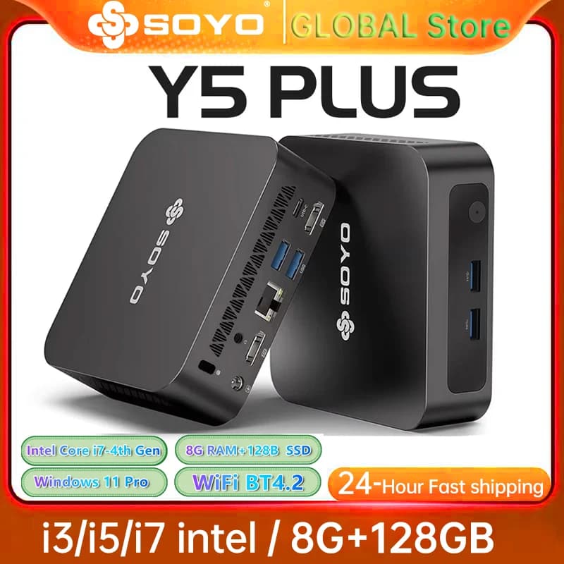 SOYO Mini PC Y5AIR Intel I3 I5 I7 4th Gen CPU 8G RAM 128G ROM HD*2 USB3.0 M.2 Win11Pro/Win 10 Desktop Computer WiFi BT4.2