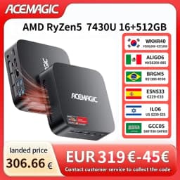 ACEMAGIC AMD Ryzen 5 7430U Mini PC 16GB LPDDR4X RAM 512GB SSD Windows 11 Pro Small Form Factor Computer WiFi 6 Triple Display PC