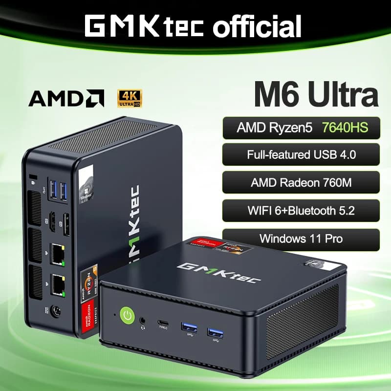 GMKtec Mini PC M6 Ultra Nucbox AMD R5 7640HS 6-core 12-thread DDR5 4800Mhz Pcie 3.0 SSD WIFI 6 BT5.2 Win11 Pro Desktop Gaming PC