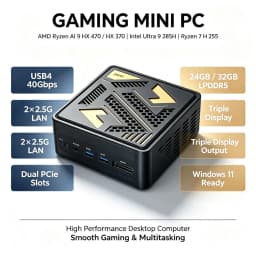 Gaming Mini PC AMD Ryzen AI 9 HX470 HX370 Intel Ultra 9 285H R7 H255 Onboard LPDDR5 24G 32G Windows 11 Desktop Compact Computer