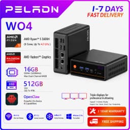 PELADN WO4 Mini Gaming PC - AMD Ryzen 5 5600H((6C/12T, up to 4.2Ghz,Beats 5700U/7430U) 16GB Dual Channel RAM 512GB SSD, Mini Desktop Computer with Dual NIC LAN 2.5Gbe, WiFi6, BT5.2, Type-C,sUPPORT Triple-Display Windows 11 Pro