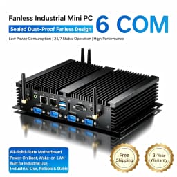 MSECORE Industrial Mini PC Fanless Intel Core i7/i5/i3 6COM RS232 Dual GbE LAN Wake on LAN Auto Power On 4G Slot Dustproof 24/7