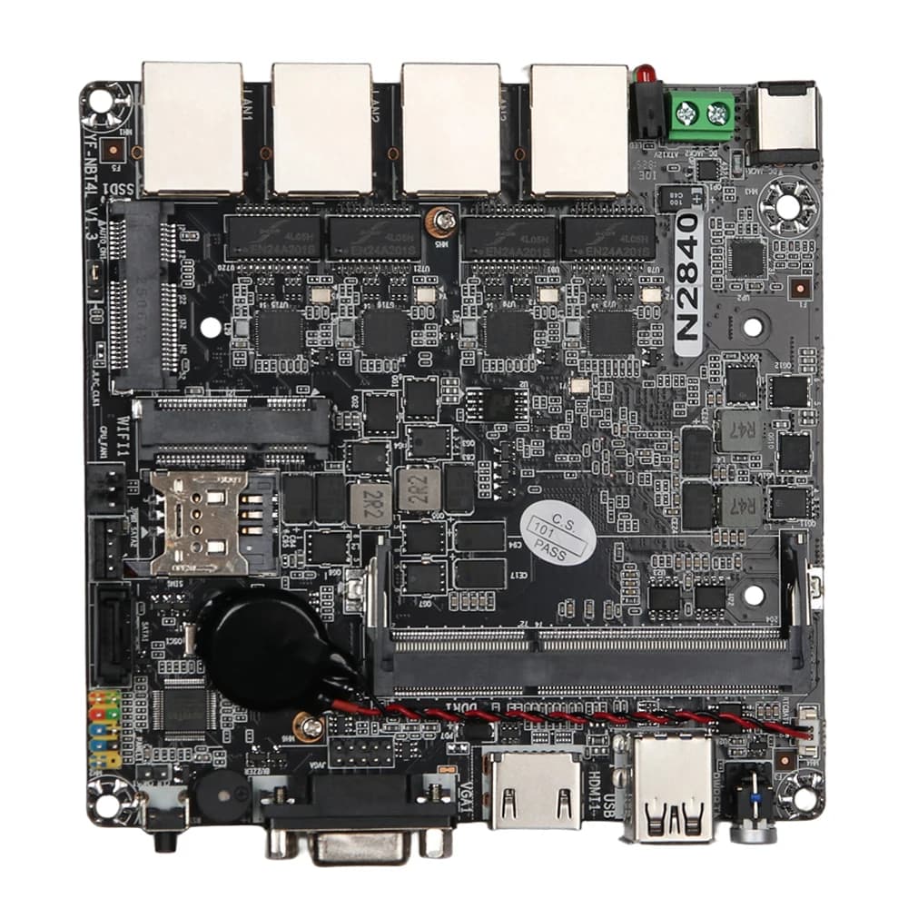120x120mm Mini ITX X86 PC Motherboard intel Celeron N2830 CPU 4x 2.5G Ethernet HDMI VGA 2xUSB Mini PICE SIM Slot SATA mSATA