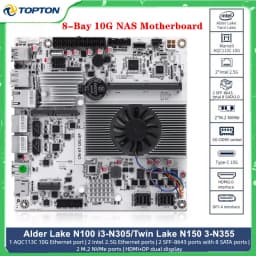 Topton 8-Bay 10G NAS Motherboard Intel i3-N300 N150 1*10G+2*2.5G LANs 2*NVMe 2*SFF-8643 to 8*SATA Type-C Firewall ITX Mainboard