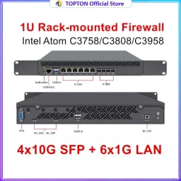 Topton 4*10G SFP 1U Rack Mounted NAS Mini PC Intel Atom C3758 C3808 C3958 6*1G LAN DDR4 NVMe PfSense OPNsense Firewall PC Server