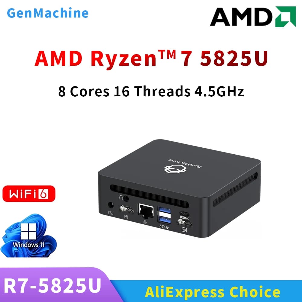 GenMachine AMD Ryzen™ 7 5825U Windows 11 MINI PC 8 Core 16 Thread 2.0GHz Up to 4.5GHz TDP 15W DDR4 SSD WIFI6 BT5.2 Desktop Gami