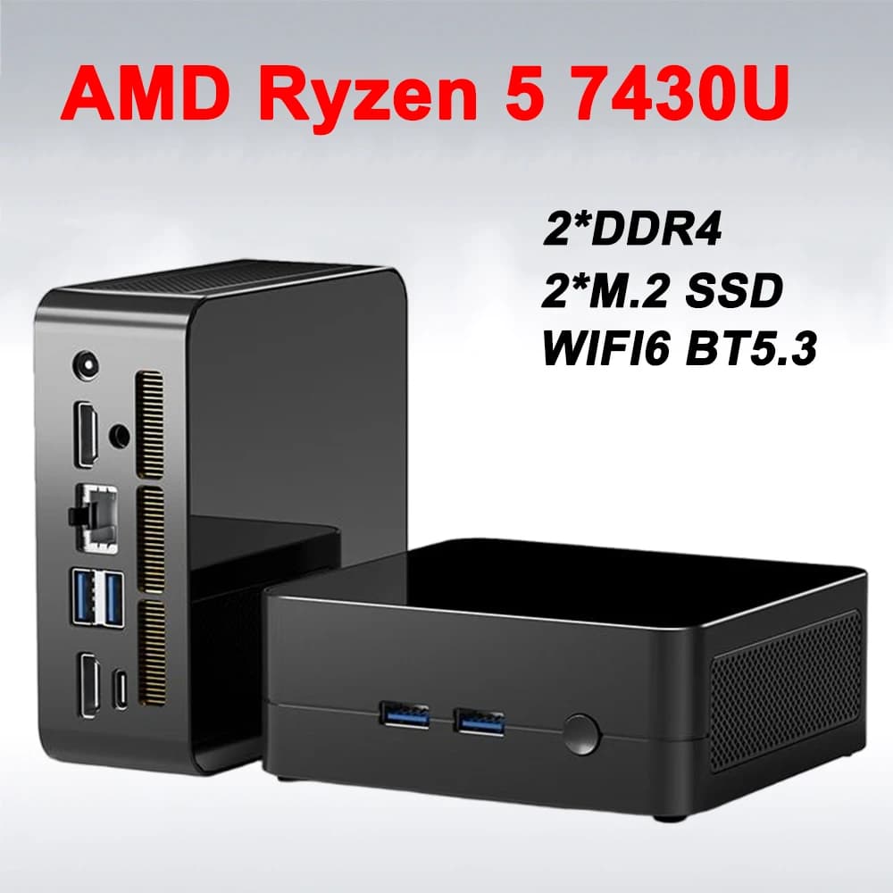 SZBOX X74 AMD Ryzen 5 7430U MINI PC Windows 11 Pro 2*DDR4 2*M.2 2280 SSD Lan WIIF6 BT5.3 Type-C Desktop MINI PC Gamer Computer
