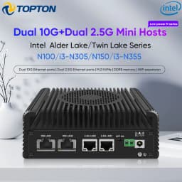Topton 4 NICs Solid Metal Firewall PC Intel I3-N305 N150 2*10G 2*2.5G RJ45 LANs DDR5 2*NVMe NAS Mini PC Proxmox ESXi Home Server