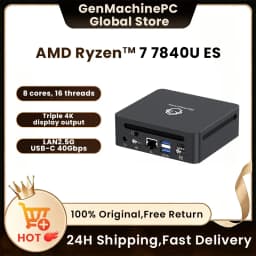 WIFI6 Mini Pc Diy Gaming Computer GenMachine Ryzen AMD Ryzen 7 7840U ES, 8 Core 16 Thread,3.3-5.1GHz,TDP:28W LPDDR5 24G 6400Mhz