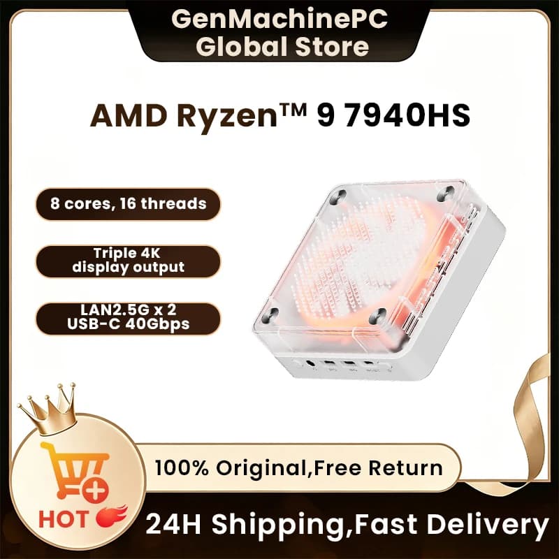 Genmachine Ryzen9 8945HS ES 7840HS 7940HS 8845HS 7640HS ES Mini PC Win 11 WiFi 6 Gaming PC Supprot DDR5 4800MHz Ram Display 4K