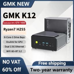 GMK K12 New Mini PC，AMD Ryzen R7 H255 8-Core, GTX 1650 & Radeon 780M, 64GB 1TB, USB4.0 Oculink, Dual 2.5G, WiFi 6E, 3 Drive Bays