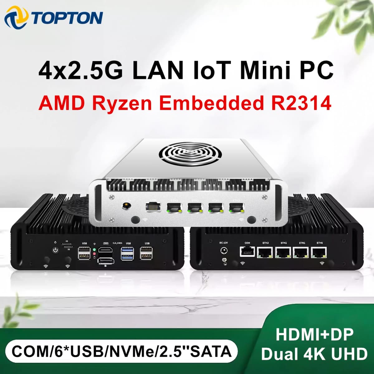 Topton Firewall Router Mini PC Intel N150 AMD Ryzen Embedded R2314 4x2.5G LAN NVMe 6xUSB Proxmox PfSense OPNsense Home Server