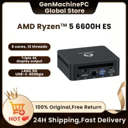 GenMachine Ryzen 5 6600H ES 3.3GHz-4.5GHz TDP 45W  Mini PC Windows 11 LPDDR5 16G 6400Mhz WIFI6 Mini Pc Gamer Gaming Ordenador