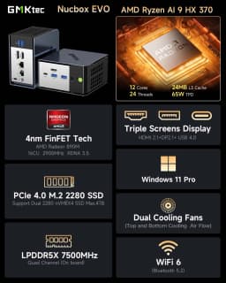 GMKtec EVO-X1 Ryzen Al 9 HX 370 / EVO-X1 Pro Ryzen Al 9 HX 470 PCIE4.0 Oculink Port CPU+CPU+NPU TDP 65W Gaming Mini Pc LPDDR5X