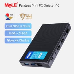 MeLE SE Grade Quieter 4C Fanless Mini PC N150 8GB 128GB Windows 11 Pro USB-C PD3.0,Triple 4K Display, 0dB Silent, Compact Design