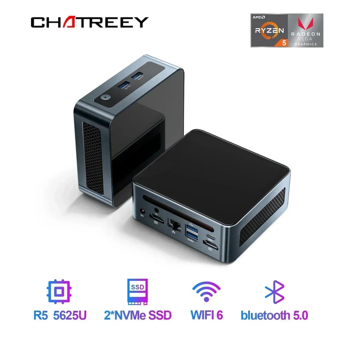 7430U/5625U/5600H AMD Ryzen 5 Mini PC Chatreey AN2P Gaming Desktop Computer NVME SSD WIFI6 HD Windows 11 Pro