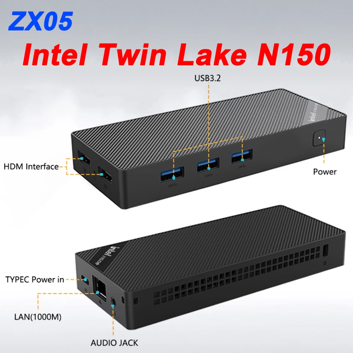 SZBOX ZX05 Intel Twin Lake N150 MINI PC Windows 11 Pro LPDDR5 12GB M.2 2280 SSD Wifi6 BT5.2 RJ45 4K@60Hz HD Desk Gaming Computer