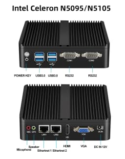 Fanless Industrial PC N5095 2955U i5-4200U 5200U i3-5005U Mini PC Windows Ubuntu 2x Gigabit Ethernet 2x COM RS232 WiFi HDMI VGA