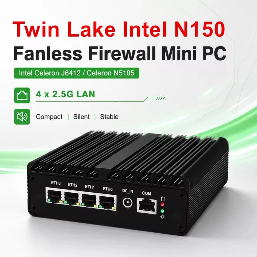 12th Gen Intel N150 7305 Fanless Firewall Computer 4x 2.5G LAN N6005 N5105 J6412 Barebone Mini PC OPNsense PfSense Home Server
