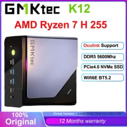 GMKtec K12 Mini PC AMD Ryzen 7 H 255 Windows 11 Pro DDR5 5600Mhz PCie4.0 NVMe SSD Wifi6E BT5.2 Quad Screen Display Oculink
