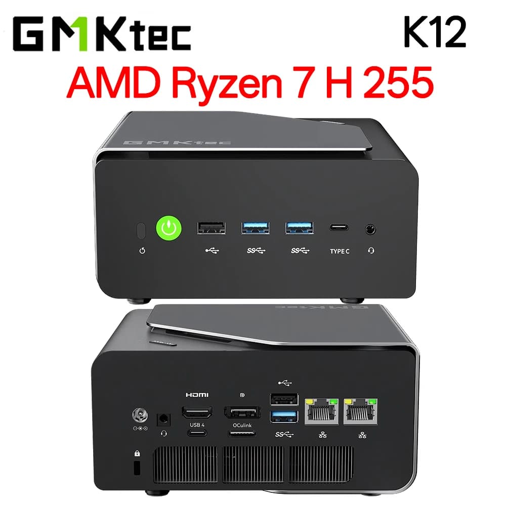 GMKtec K12 AMD Ryzen 7 H 255 Mini PC Windows 11 2*DDR5 3*PCIe SSD WiFi6E BT5.2 2*.5G LAN OCulink Desktop MINI PC Gamer Computer