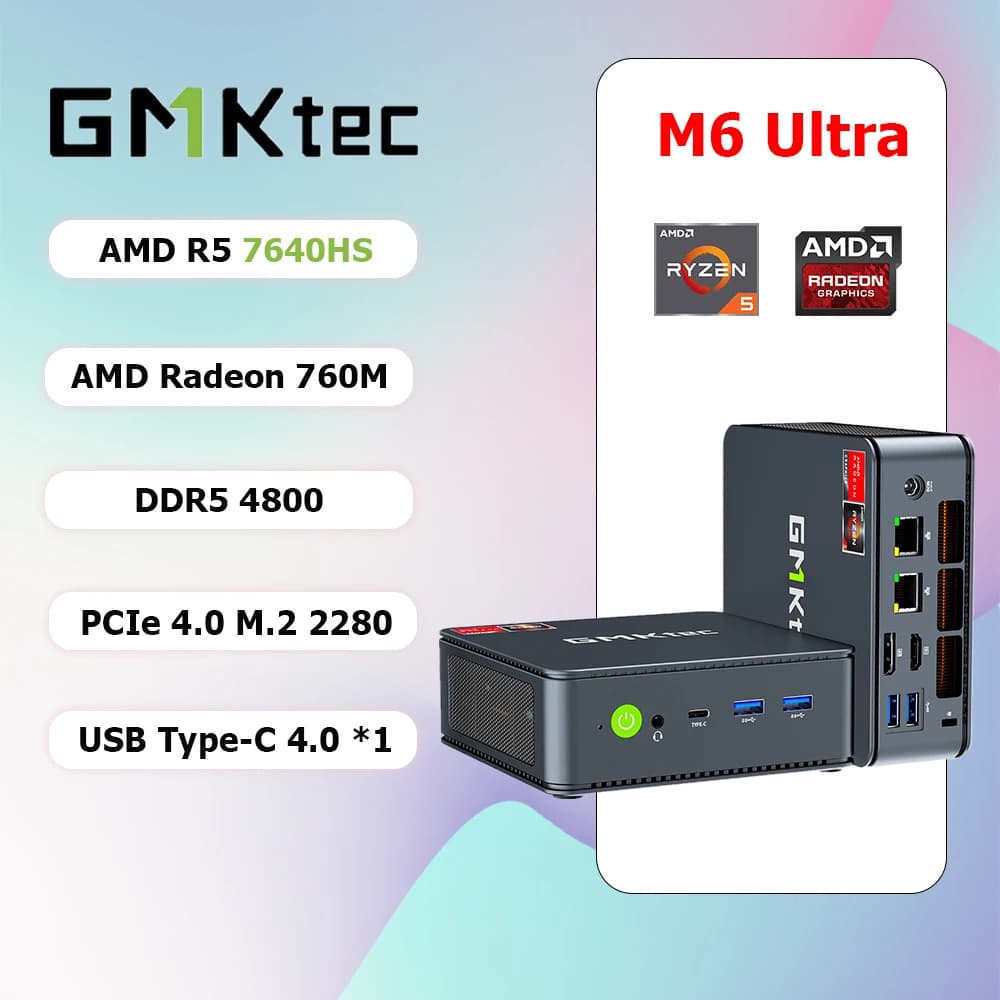 GMKtec M6 Ultra AMD R5 7640HS Mini PC 6-core 12-thread Gaming Computer PC 32GB DDR5 1TB SSD Portable Computer Mini Desktop PC