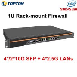 Topton 1U Rack-mount Firewall Mini PC Intel N150 4 Cores 4*/2*10G SFP+ 4*i226-V 2.5G LAN Enterprise Server Network Security Host
