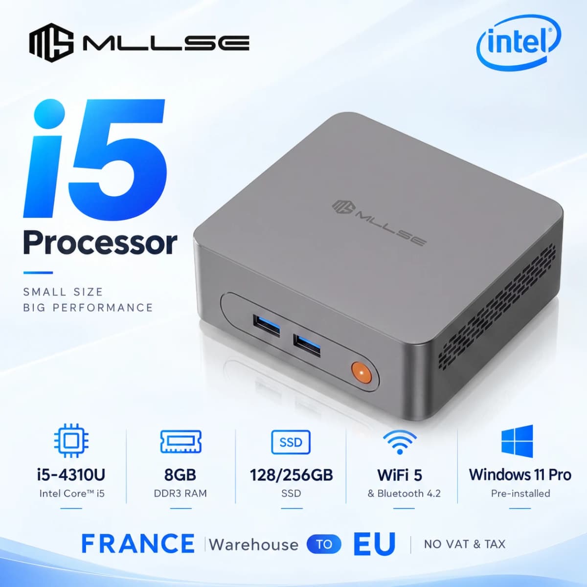 MLLSE M3 Pro Mini Pc Intel Core I5-4310U, DDR3 8GB Ram, 128GB SSD, Wi-Fi 5, BT 4.2, Windows 11 Mini Desktop Computer