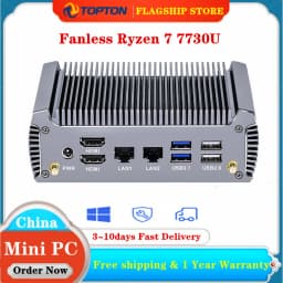 NEW Fanless AMD Mini PC FU02 Ryzen 9 4950U 7 7730U 5825U 4700U Windows 11 Gaming Computer Dual LAN Firewall 2*HDMI2.0 NVMe DDR4
