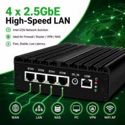 Topton 4x 2.5GbE RJ45 Firewall PC Mini Router Intel N150 N5105 J6412 7305 Fanless Mini PC NAS PfSense Computer for Linux OpenWrt