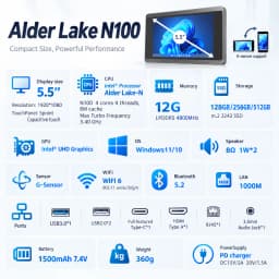 SZBOX Alder Lake N100 JX5 Pocket Mini PC LPDDR5 12GB 1TB Windows 11 WIFI6 BT5.2 Type-C Metal Body Dual Screen Portable Computer