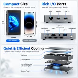 SZBOX Alder Lake N100 JX5 Pocket Mini PC LPDDR5 12GB 1TB Windows 11 WIFI6 BT5.2 Type-C Metal Body Dual Screen Portable Computer