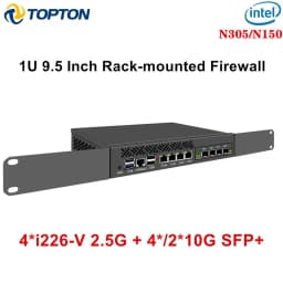 Topton 1U 9.5 Inch Rack mounted Firewall Mini PC Intel N150 Quad Core 4*/2*10G SFP 4*2.5G LAN i226-V Network Security Server