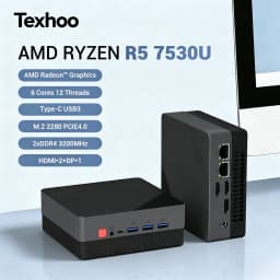 Texhoo MINI PC AMD Ryzen 5 7530U Windows 11 Pro 8G DDR4 2666MHz 256G NVME SSD Desktop Mini Computers WIFI6 BT5.2 Dual 4k Display