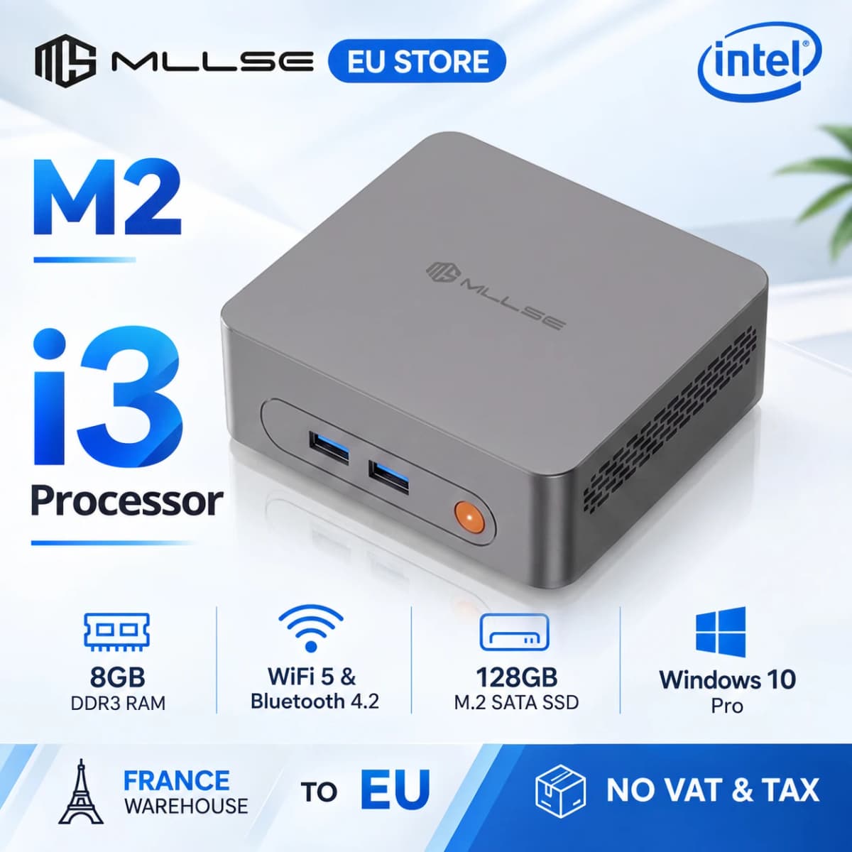 MLLSE M2 Mini Pc Intel Core i3-4030U 8GB DDR3 RAM 128GB SSD Wi-Fi 5 BT 4.2 Windows 10 Mini Desktop Computer