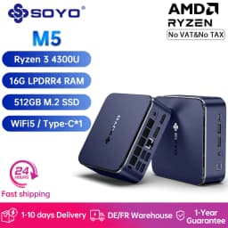 SOYO Mini Computers AMD Ryzen 3 4300U 16G LPDDR4 RAM 512 M.2 SSD ROM M5 Mini PC HDMI-compatible DP Dual 4K UHD for Home/Business