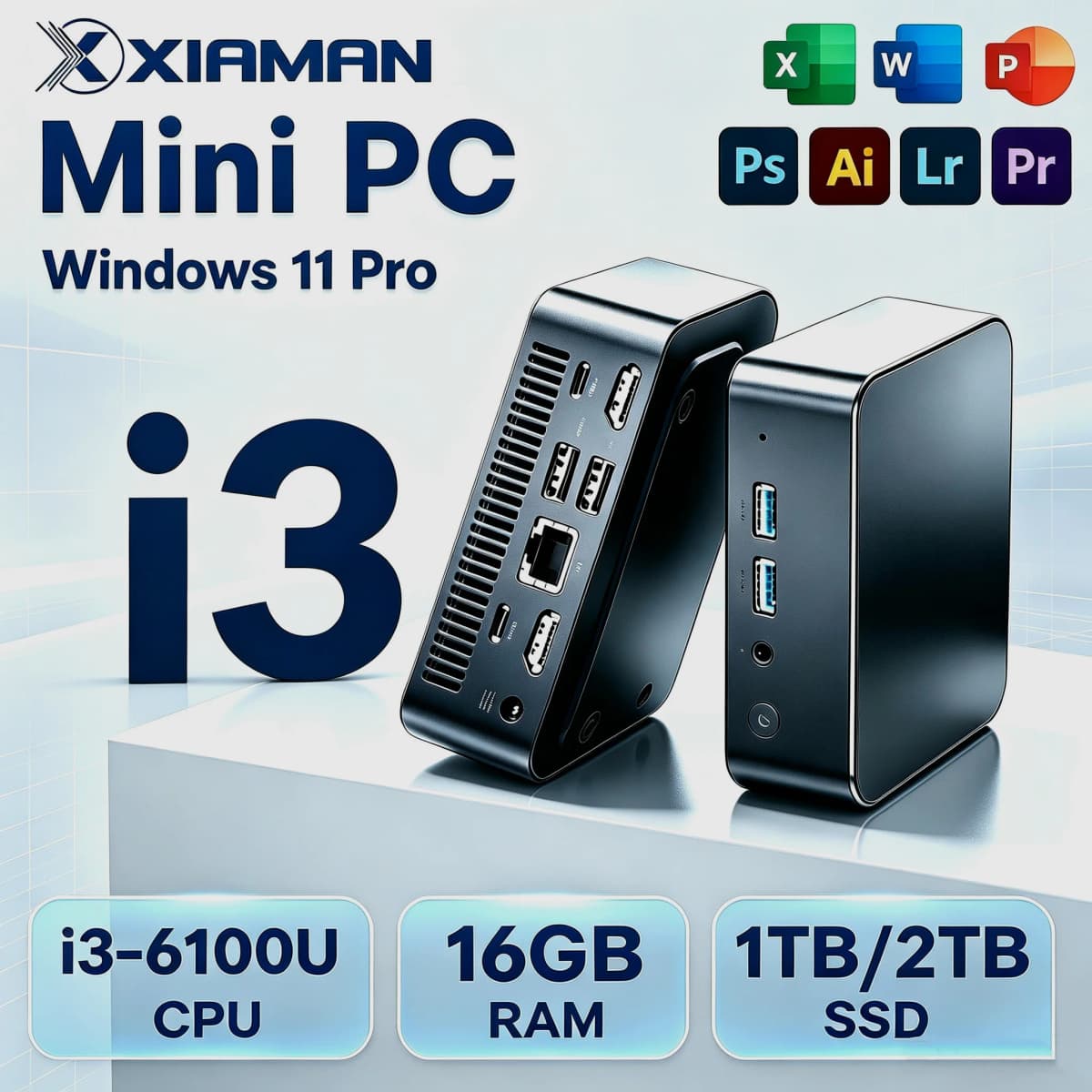 Xiaman NEW Mini PC Intel Windows 11 Mini PC I3 Intel Core I3 6100U Mini Computer 16GB RAM 512GB 1TB SSD 3-Screen Display PC Desktop Wifi 6 BT5.2 Mini Host