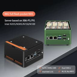 World Smallest NAS Mini PC Intel I3 N305 N150 N100 Firewall Mini PC 4xM.2 NVMe 2xSATA3.0 Slot DDR5 2x2.5G LAN 2xUSB3.2 2xHDMI2.0