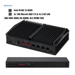 Qotom Mini PC Intel N100/ N305, 2x 10G Marvell AQC113 & 4x Intel I226V 2.5G LAN, DDR5 Router Appliance for OpenWrt/ Linux