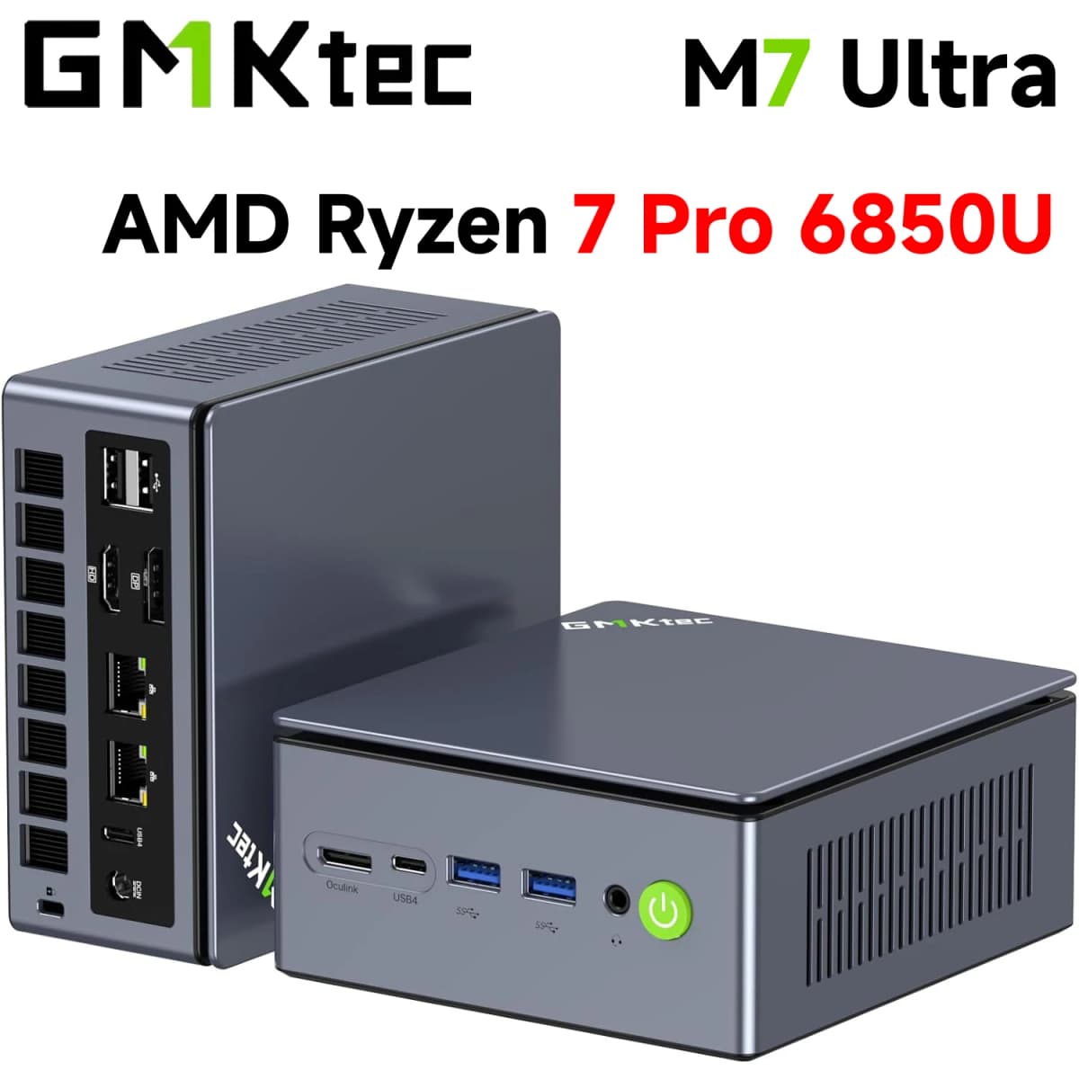 GMKtec M7 Ultra AMD Ryzen 7 PRO 6850U DDR5 4800MT/s PCIe4.0 x4 WiFi 6E BT5.2 Quad Display OCulink Dual 2.5G LAN 2*USB4 Computer