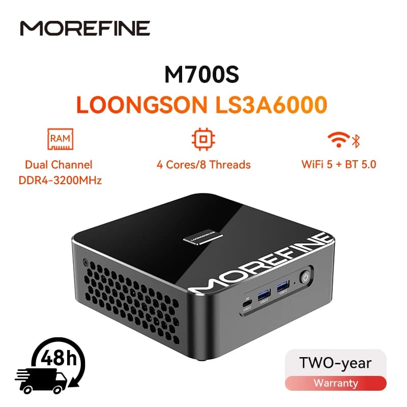 MOREFINE Mini Host M700S Loongson CPU 3A6000 High-Performance Processor Office Home Micro Computer Gaming Pc 16GB DDR4 256GB SSD