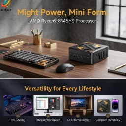 Aittact Pocket Mini PC Gamer TOPC AMD Ryzen 9 8945HS R7 8845HS 2xDDR5 USB4.0 NVMe 2 LAN Windows 11 Gaming Computer WiFi6E BT5.3