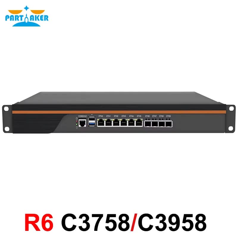 Partaker Firewall Hardware VPN Firewall Appliance 6 X LAN 4 X 10G SFP Intel Quad Core C3758 C3958 1U Firewall Server OPNsense