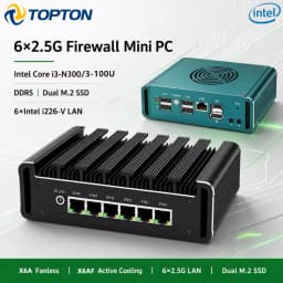 Topton 6x2.5G LAN Metal Firewall Mini PC Intel I3 N300 3 100U N100 I226-V DDR5 2xNVMe 2.5''SATA ESXi Proxmox NAS PC Home Server