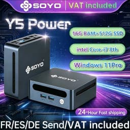 SOYO Mini PC Y5 Power Intel Core i7 8th Gen CPU 16GB DDR4 512GB SSD Windows 11 Pro Mini Desktop Computer WiFi5 BT4.2 Dual 4K Display Gigabit RJ45 LAN USB3.0 Compact Mini Host for Home Office Business Daily Work Entertainment