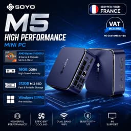 SOYO M5 Mini PC New Release AMD Ryzen 3 4300U(Max Turbo 3.7GHz) Processor LPDDR4 16GB RAM 512GB M.2 SSD WiFi5 BT5.0 Windows 11 Pro Quiet Running Microcomputer
