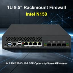 Rackmount 1U 9.5' Firewall Server Intel N150 4×10G SFP Ports 4×2.5G I226-V LAN Network Security Mini PC PfSense OPNsense Router