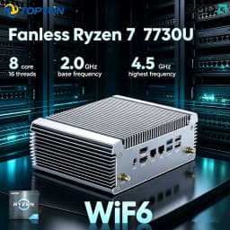 Topton Fanless AMD Mini PC FU02 Ryzen 7 7730U 5800U 4800U 5 5600U Windows 11 Gaming Computer Dual LAN Firewall PC 2*HDMI2.0 4K