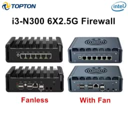 Topton 6x2.5G i226-V NICs Firewall Box Metal Solid Mini PC Intel i3 N300 N100 DDR5 2xNVMe 2.5''SATA ESXi Proxmox NAS Home Server