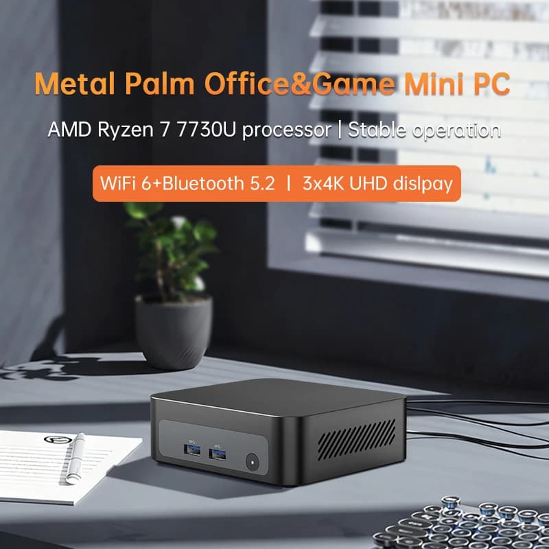 Topton Metal Palm Gaming Mini PC AMD Ryzen 7 7730U 5825U 5800U R5 7530U Office PC Mini Computer NVMe DDR4 Windows 11 WiFi6 BT5.2